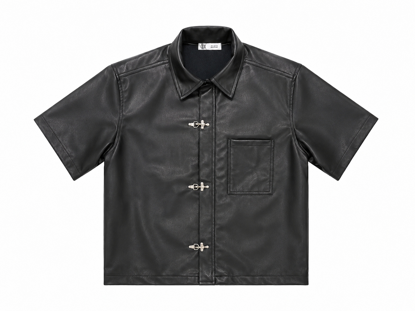 Black Faux Leather Shirt with Metal Clasp