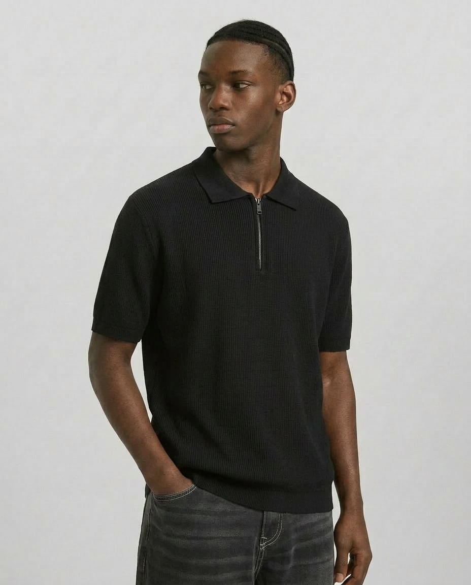 Zip knit polo shirt