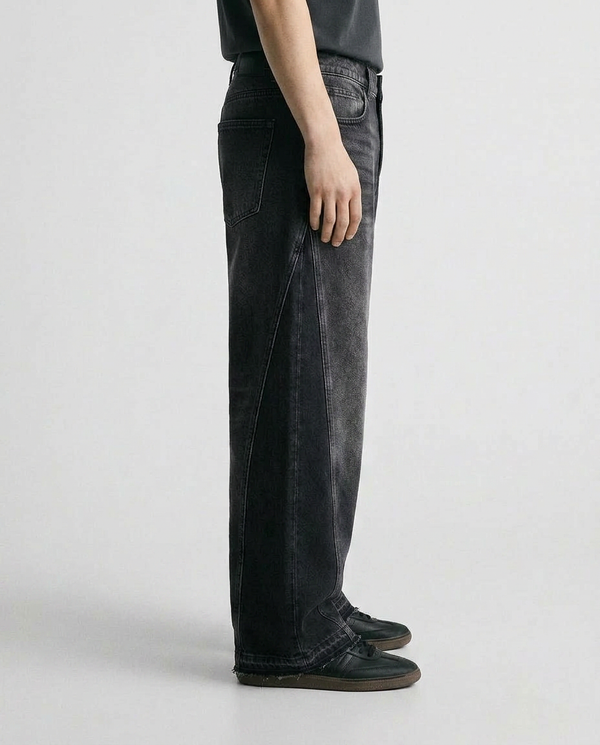 Panelled Wide-Leg Washed Denim