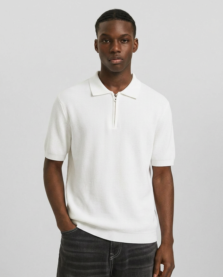 Zip knit polo shirt