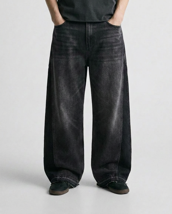 Panelled Wide-Leg Washed Denim