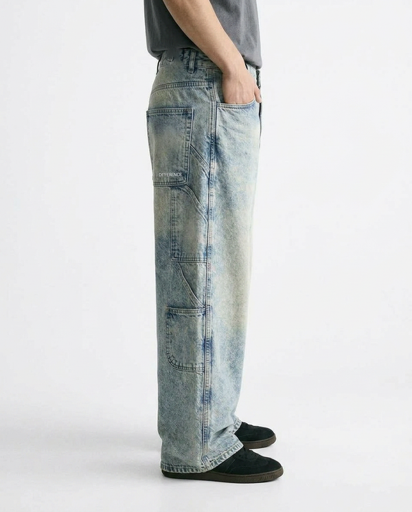 Textured Acid-Wash Wide-Leg Jeans