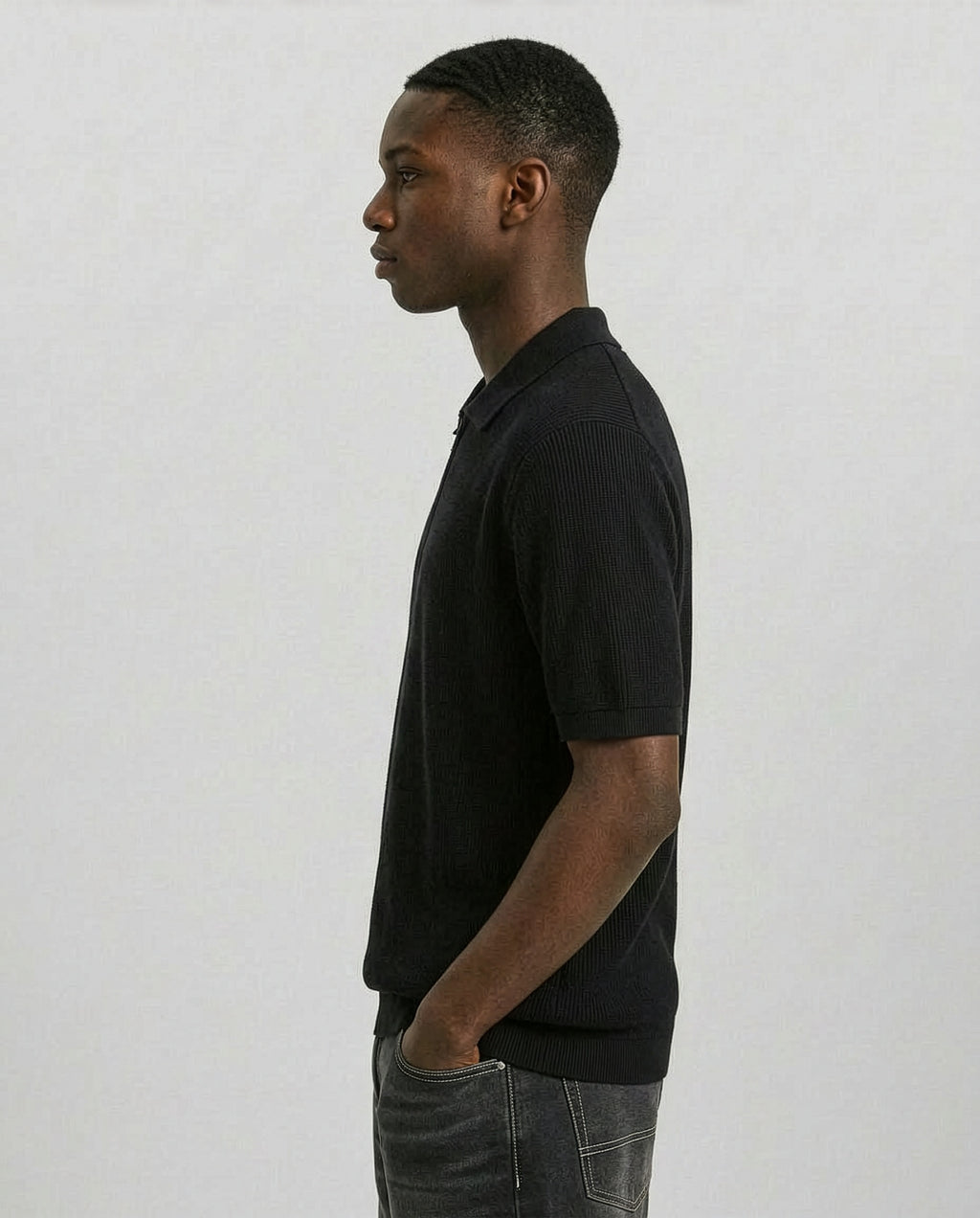 Zip knit polo shirt