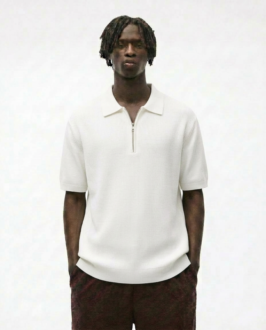 Premium Textured Zip-Neck Polo (3 For 1499)