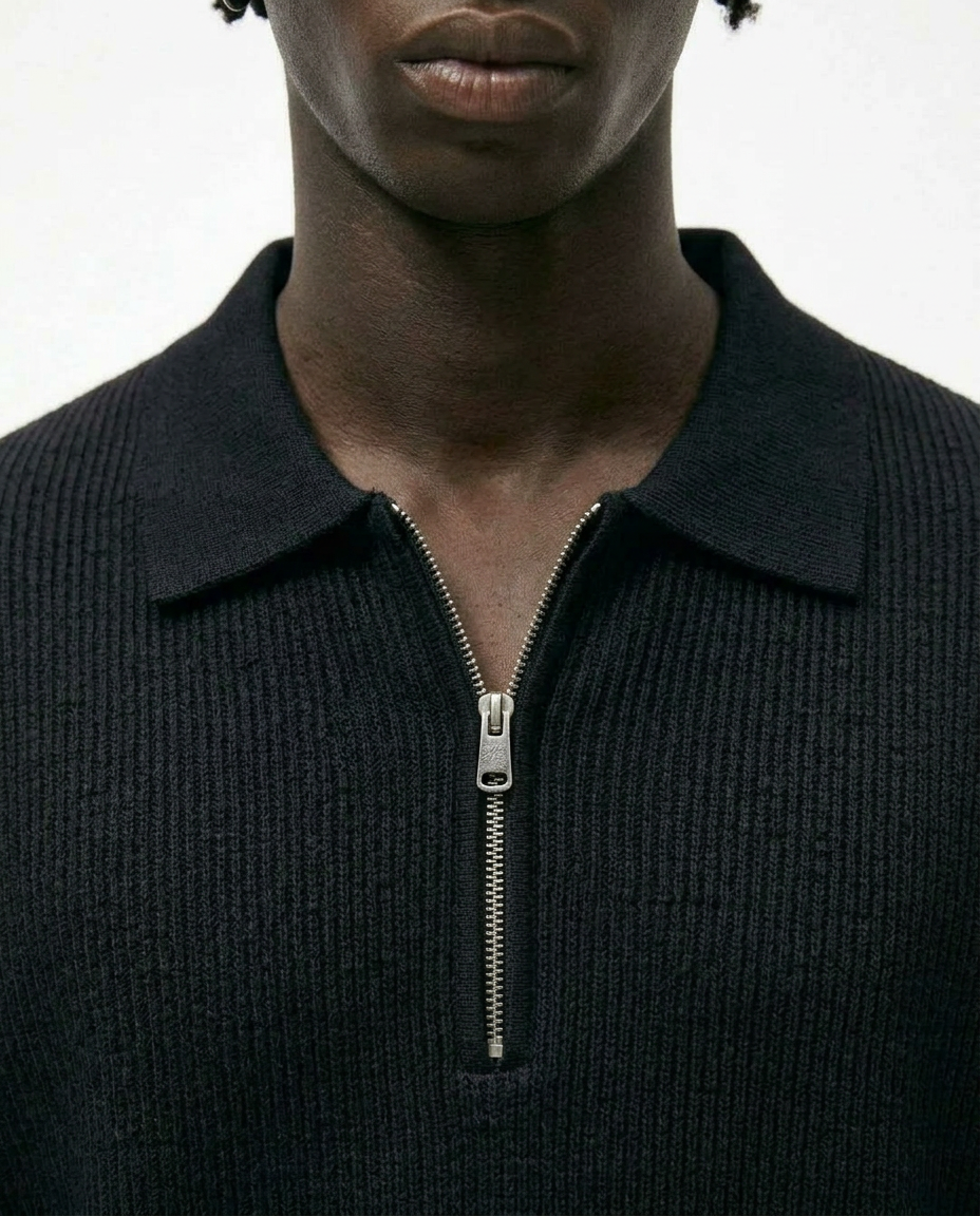 Premium Textured Zip-Neck Polo