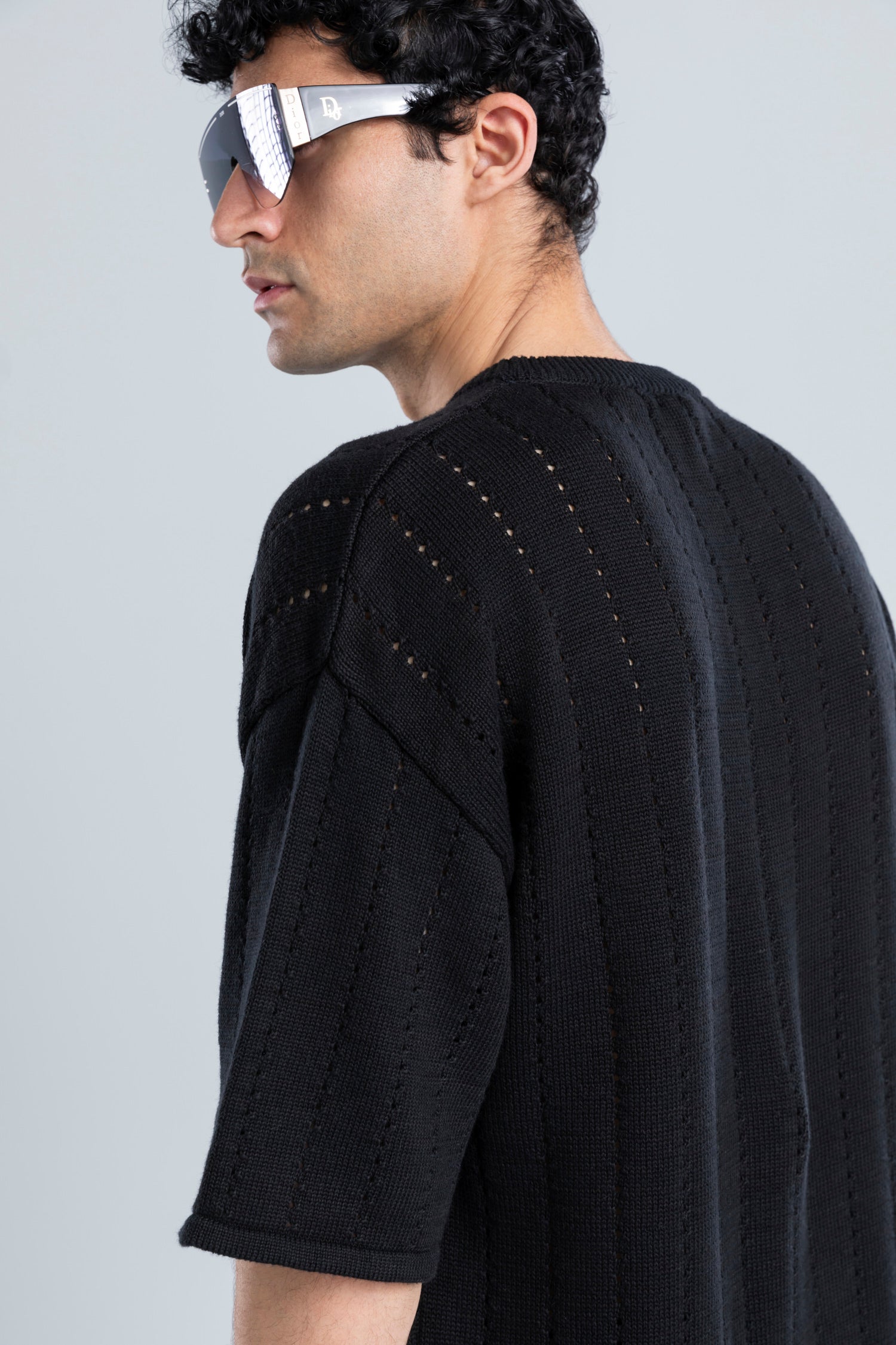 Perforated Half-Sleeve Sweater